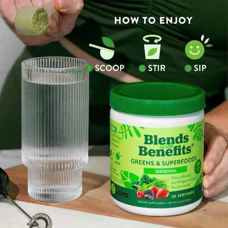 BLENDS WITH BENEFITS - Blends with Benefits Super Greens Powder w/Probiotics 30 Servicios Original 180Gr. - The Red Vitamin MX - Suplementos Alimenticios - {{ shop.shopifyCountryName }}