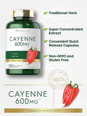 CARLYLE - Carlyle Cayenne Pepper 600Mg. 350 Capsulas - The Red Vitamin MX - Suplementos Alimenticios - {{ shop.shopifyCountryName }}