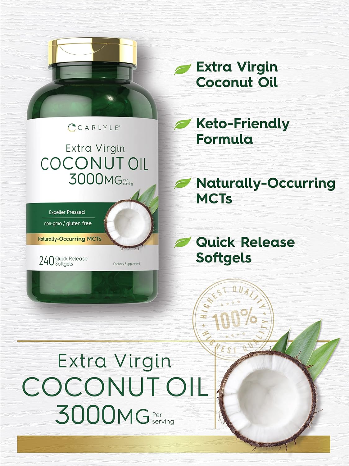 CARLYLE - Carlyle Coconut Oil Extra Virgin 3000Mg. 240 Capsulas Blandas - The Red Vitamin MX - Suplementos Alimenticios - {{ shop.shopifyCountryName }}