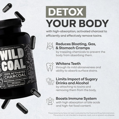 WILD FOODS - Wild Foods Activated Charcoal 120 Capsulas - The Red Vitamin MX - Suplementos Alimenticios - {{ shop.shopifyCountryName }}