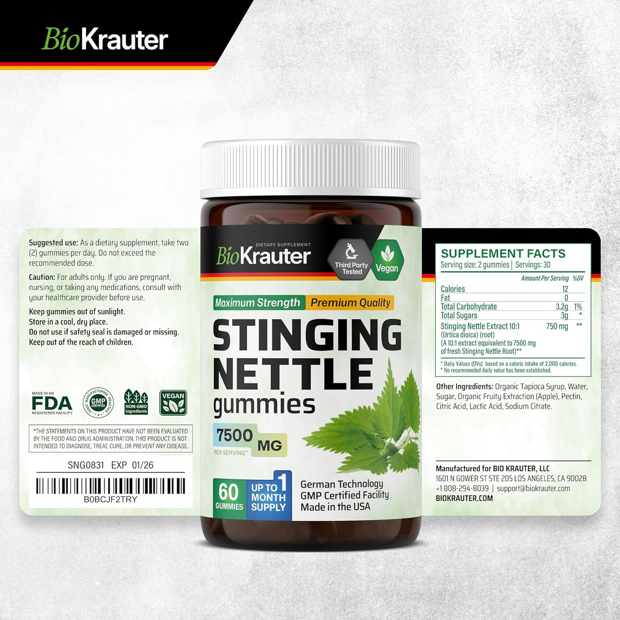 BIOKRAUTER - BIO KRAUTER Stinging Nettle Gummies 7500Mg. 60 Gomitas - The Red Vitamin MX - Suplementos Alimenticios - {{ shop.shopifyCountryName }}