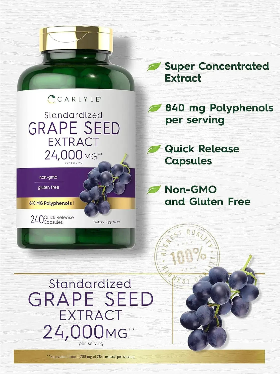 CARLYLE - Carlyle Grape Seed Extract 24,000Mg. 240 Capsulas - The Red Vitamin MX - Suplementos Alimenticios - {{ shop.shopifyCountryName }}