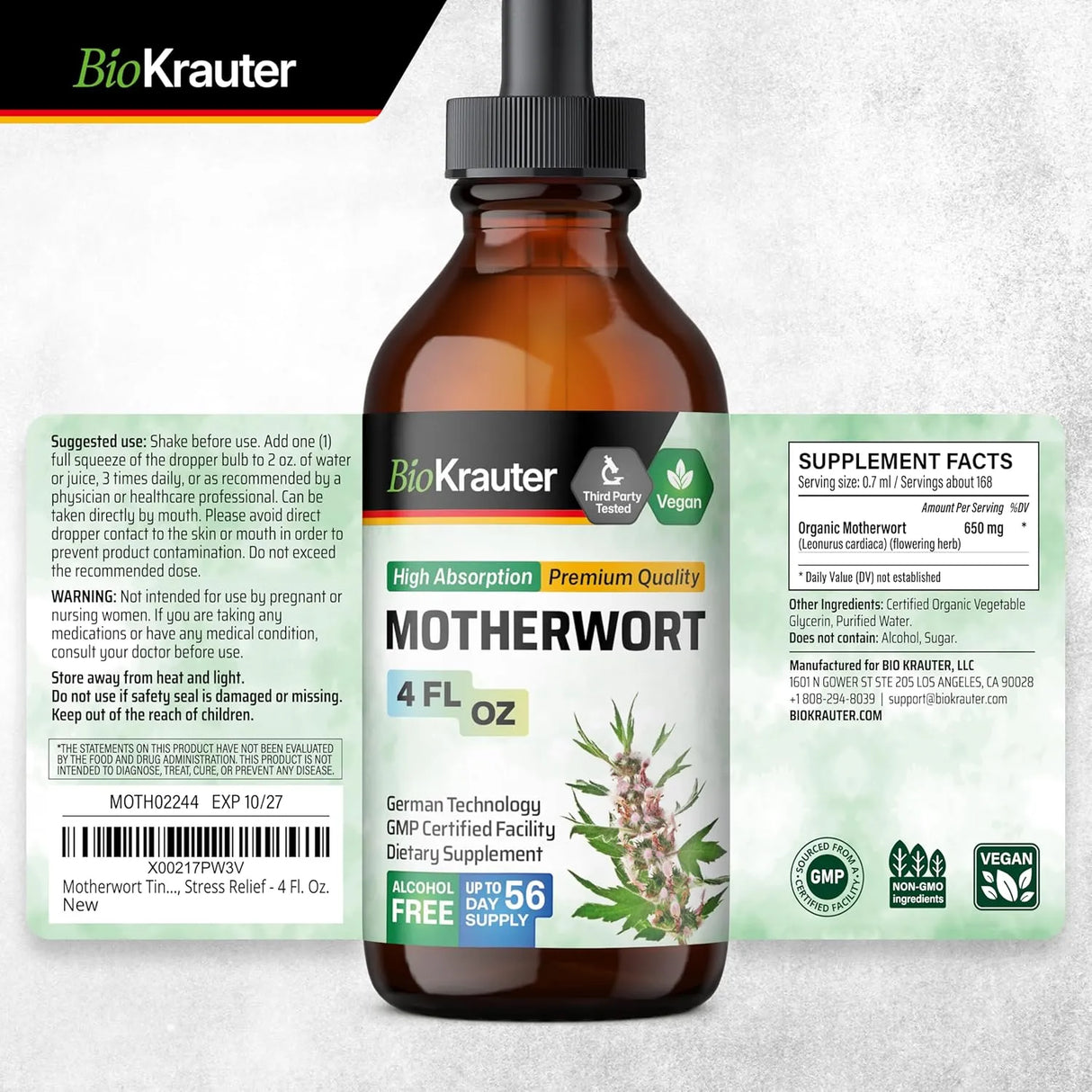 BIOKRAUTER - BIO KRAUTER Motherwort Tincture 4 Fl.Oz. - The Red Vitamin MX - Suplementos Alimenticios - {{ shop.shopifyCountryName }}