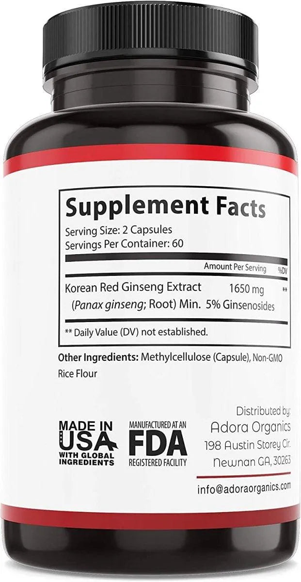 ADORA ORGANICS - Adora Organics Korean Red Panax Ginseng 1650Mg. 120 Capsulas - The Red Vitamin MX - Suplementos Alimenticios - {{ shop.shopifyCountryName }}