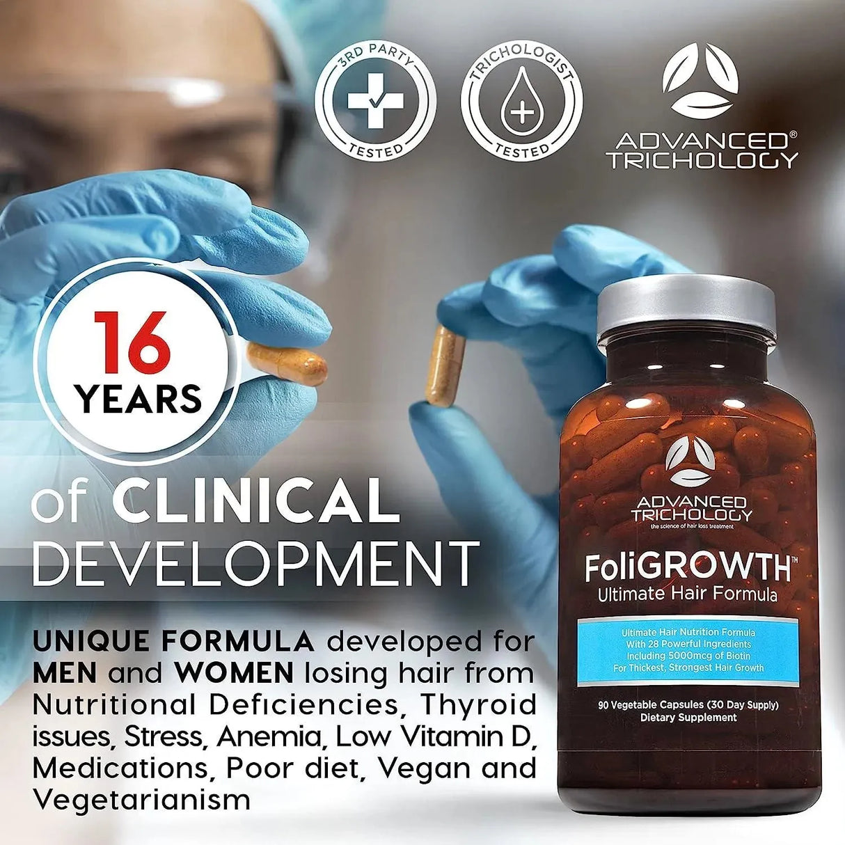 ADVANCED TRICHOLOGY - FoliGROWTH Hair Growth Supplement for Thicker Fuller Hair 90 Capsulas - The Red Vitamin MX - Suplementos Alimenticios - {{ shop.shopifyCountryName }}