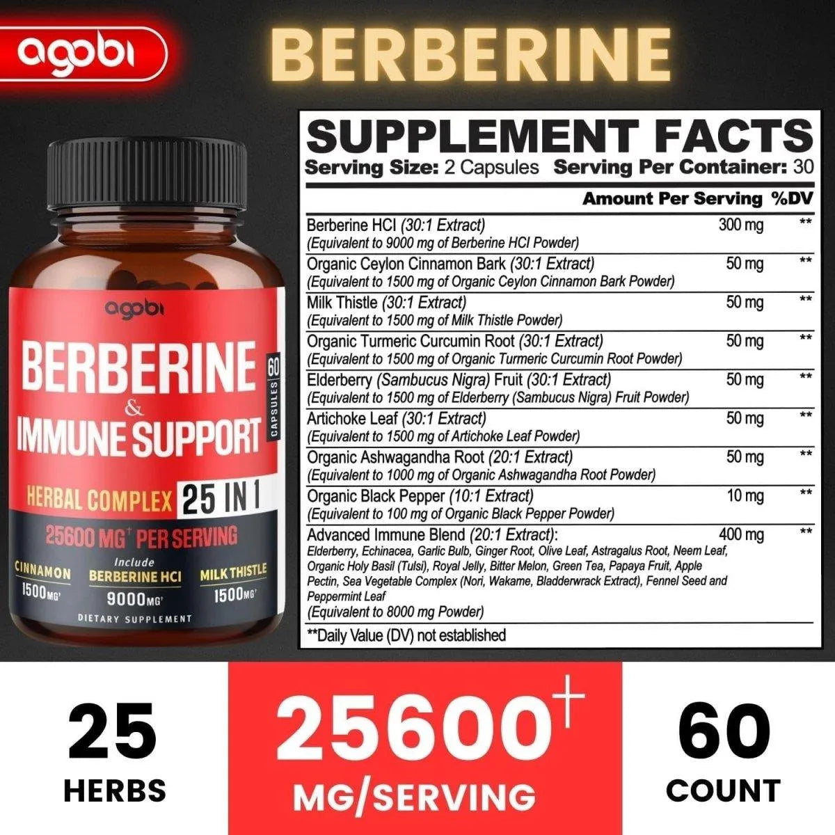 AGOBI - Agobi 25in1 Premium Berberine Supplement 25600Mg. 60 Capsulas - The Red Vitamin MX - Suplementos Alimenticios - {{ shop.shopifyCountryName }}