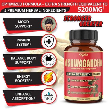 AGOBI - Agobi Ashwagandha 5200Mg. 90 Capsulas - The Red Vitamin MX - Suplementos Alimenticios - {{ shop.shopifyCountryName }}