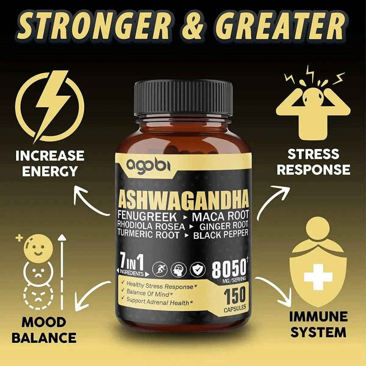 AGOBI - Agobi Ashwagandha 7 Herbal Ingredients 8050Mg. 150 Capsulas - The Red Vitamin MX - Suplementos Alimenticios - {{ shop.shopifyCountryName }}