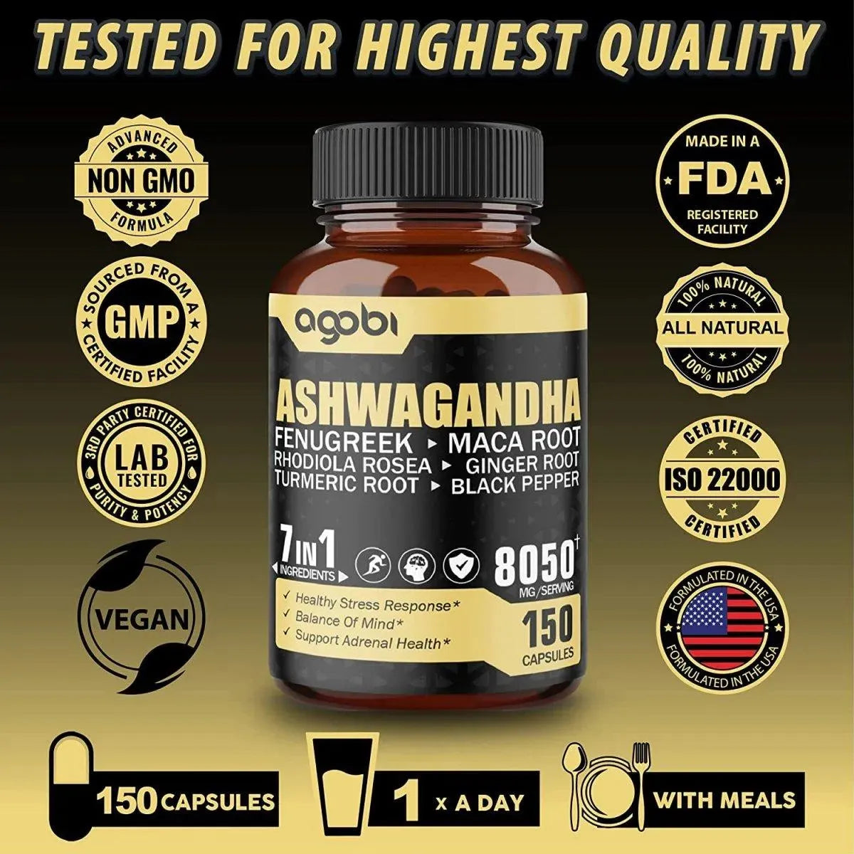 AGOBI - Agobi Ashwagandha 7 Herbal Ingredients 8050Mg. 150 Capsulas - The Red Vitamin MX - Suplementos Alimenticios - {{ shop.shopifyCountryName }}