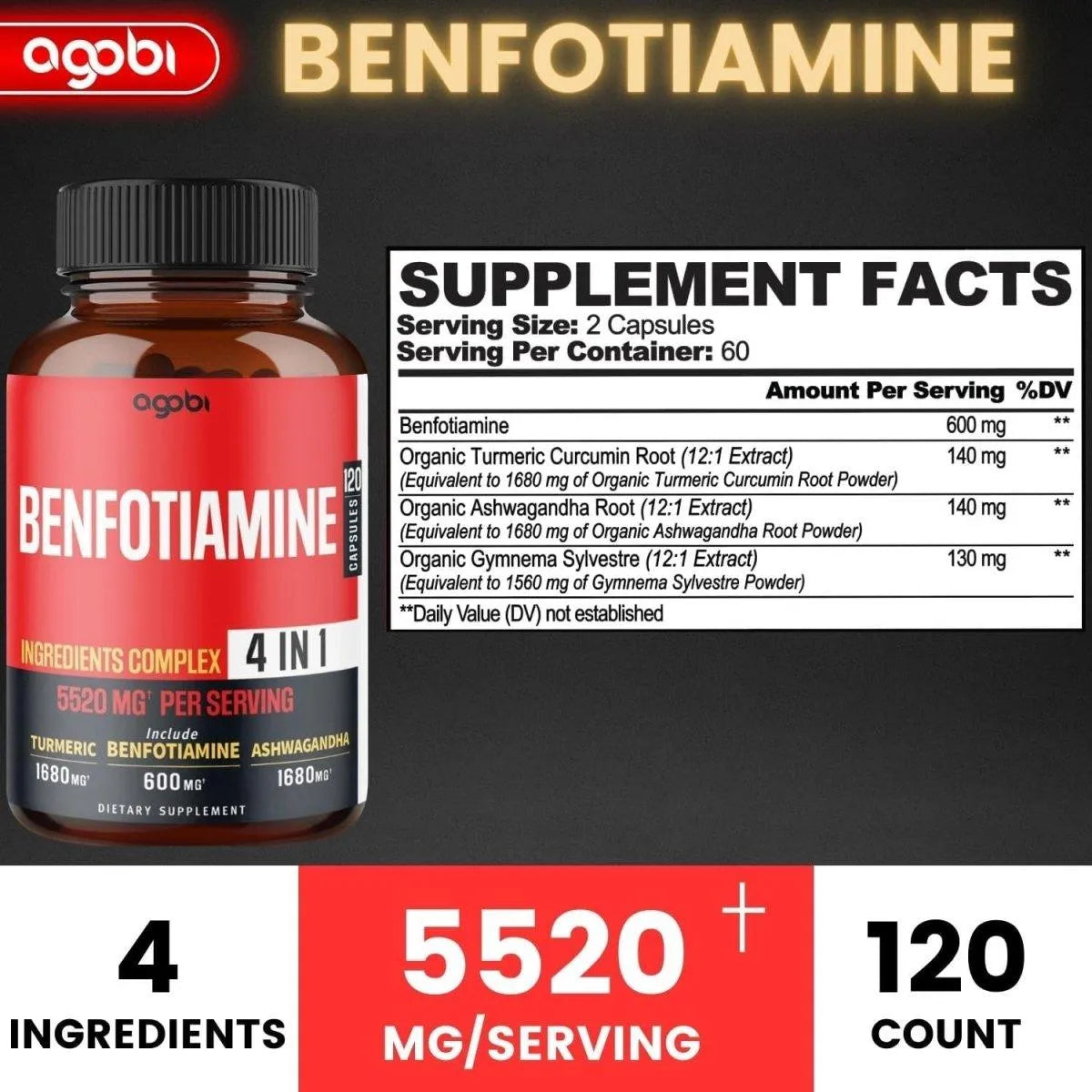 AGOBI - Agobi Benfotiamine 600Mg. 120 Capsulas - The Red Vitamin MX - Suplementos Alimenticios - {{ shop.shopifyCountryName }}