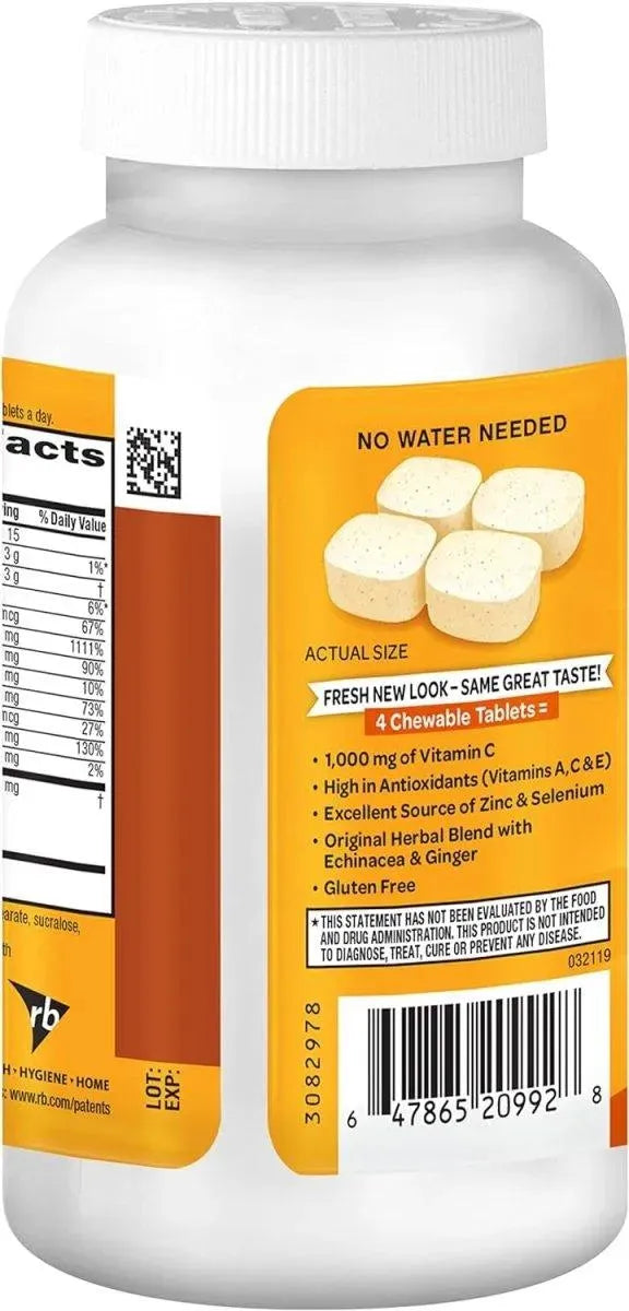 AIRBORNE - Airborne 1000Mg. Vitamin C Chewable Tablets with Zinc 116 Tabletas Masticables - The Red Vitamin MX - Suplementos Alimenticios - {{ shop.shopifyCountryName }}