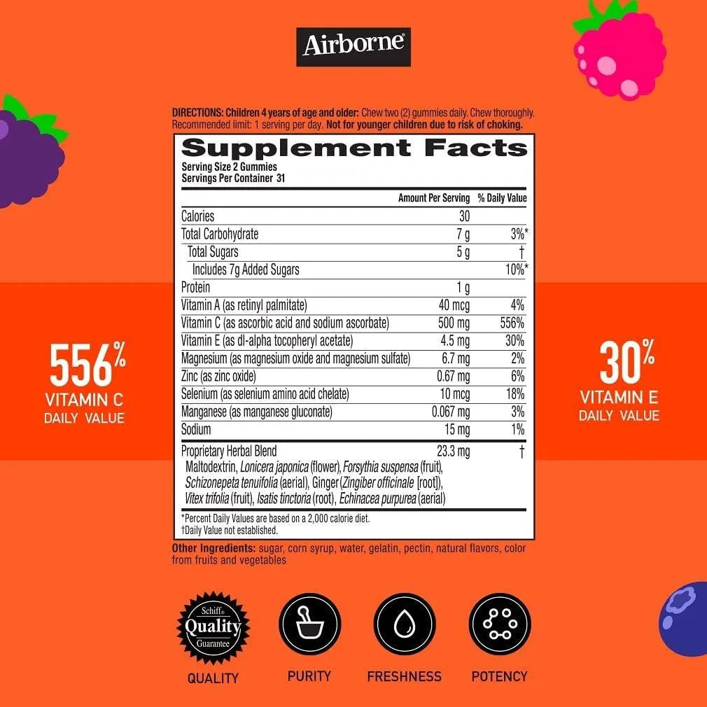 AIRBORNE - Airborne KIDS 500Mg. Vitamin C Gummies 63 Gomitas - The Red Vitamin MX - Suplementos Alimenticios - {{ shop.shopifyCountryName }}