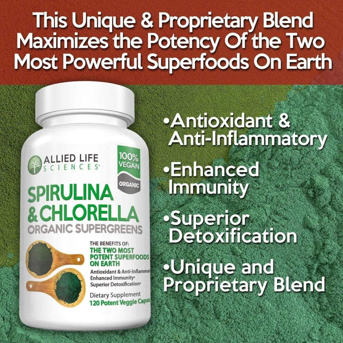 ALLIED LIFE - Allied Life Spirulina and Chlorella 120 Capsulas - The Red Vitamin MX - Suplementos Alimenticios - {{ shop.shopifyCountryName }}