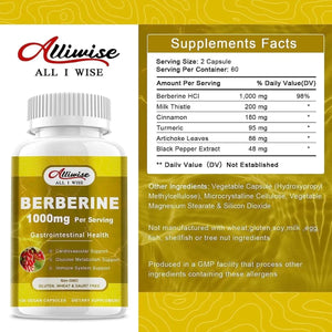 ALLIWISE - Alliwise Berberine Supplement 1000Mg. 120 Capsulas - The Red Vitamin MX - Suplementos Alimenticios - {{ shop.shopifyCountryName }}