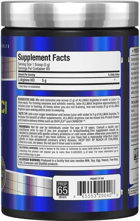 ALLMAX NUTRITION - ALLMAX Essentials ARGININE HCL 400Gr. - The Red Vitamin MX - Suplementos Alimenticios - {{ shop.shopifyCountryName }}