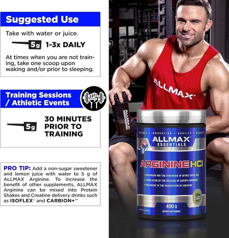 ALLMAX NUTRITION - ALLMAX Essentials ARGININE HCL 400Gr. - The Red Vitamin MX - Suplementos Alimenticios - {{ shop.shopifyCountryName }}