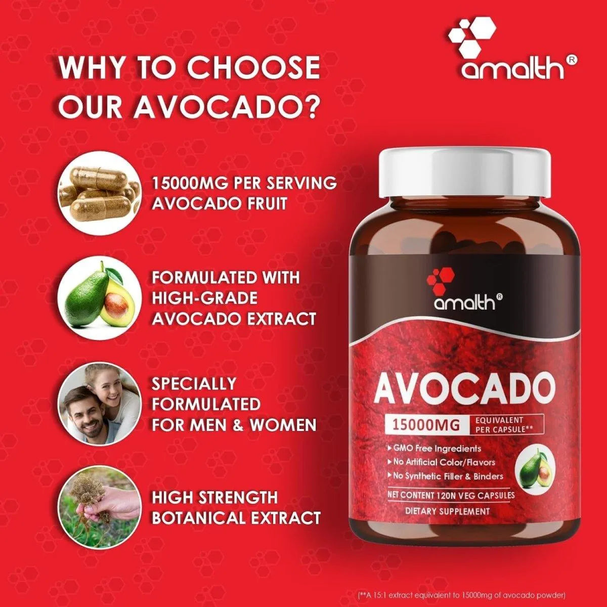 AMALTH - Amalth Avocado 15:1 Extract 15000Mg. 120 Capsulas - The Red Vitamin MX - Suplementos Alimenticios - {{ shop.shopifyCountryName }}