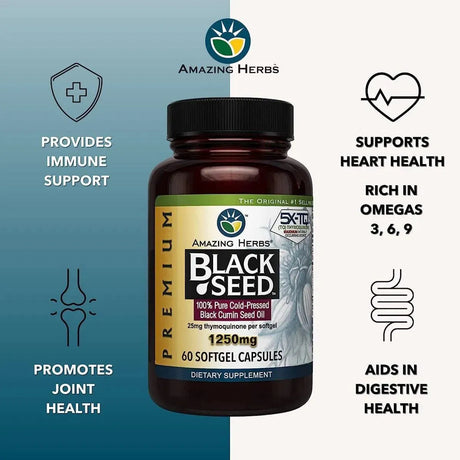 AMAZING HERBS - Amazing Herbs Premium Black Seed Oil Capsules 1250Mg. 60 Capsulas - The Red Vitamin MX - Suplementos Alimenticios - {{ shop.shopifyCountryName }}