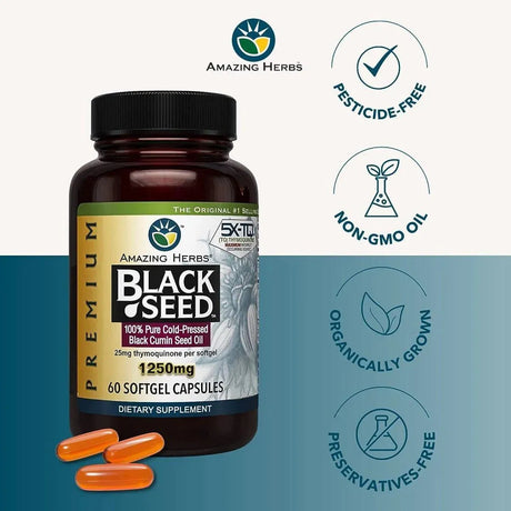 AMAZING HERBS - Amazing Herbs Premium Black Seed Oil Capsules 1250Mg. 60 Capsulas - The Red Vitamin MX - Suplementos Alimenticios - {{ shop.shopifyCountryName }}