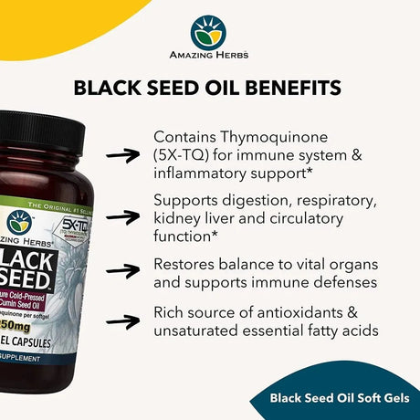 AMAZING HERBS - Amazing Herbs Premium Black Seed Oil Capsules 1250Mg. 60 Capsulas - The Red Vitamin MX - Suplementos Alimenticios - {{ shop.shopifyCountryName }}