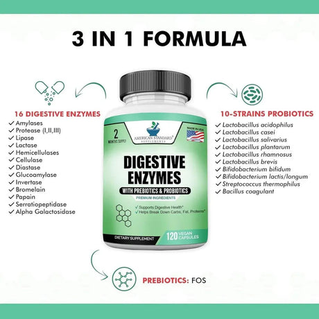 AMERICAN STANDARD SUPPLEMENTS - American Standard Supplements Digestive Enzymes 120 Capsulas - The Red Vitamin MX - Suplementos Alimenticios - {{ shop.shopifyCountryName }}