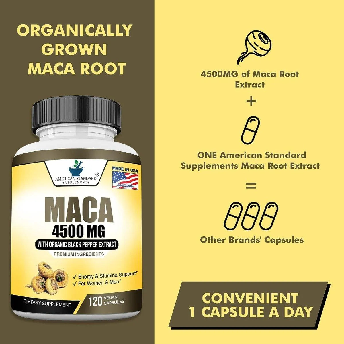 AMERICAN STANDARD SUPPLEMENTS - American Standard Supplements Maca 4500Mg. 120 Capsulas - The Red Vitamin MX - Suplementos Alimenticios - {{ shop.shopifyCountryName }}