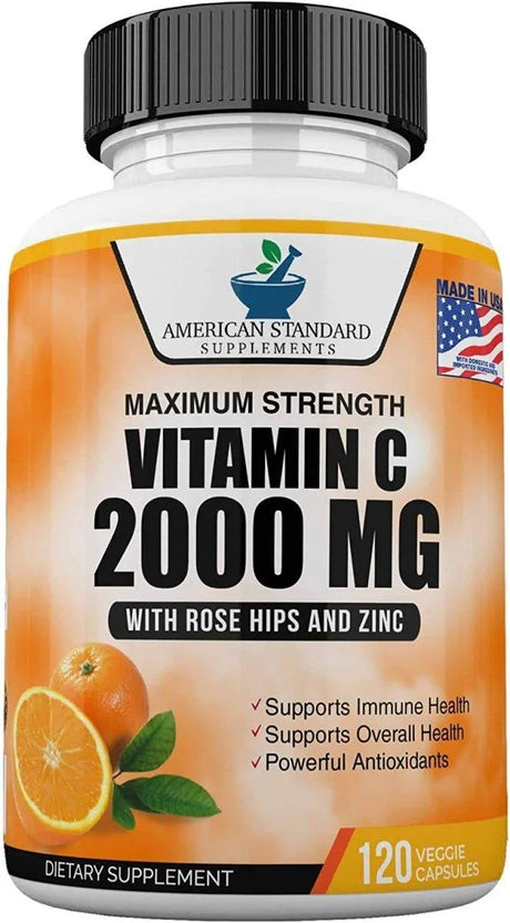 AMERICAN STANDARD SUPPLEMENTS - American Standard Supplements Vitamin C 2000Mg.+Zinc 40Mg.+Rose Hips 120 Capsulas - The Red Vitamin MX - Suplementos Alimenticios - {{ shop.shopifyCountryName }}