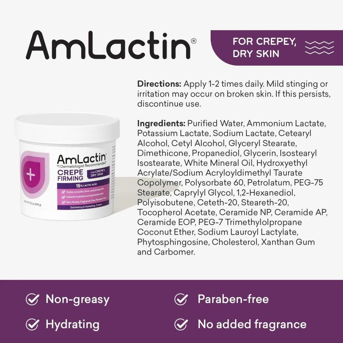 AMLACTIN - AmLactin Crepe Firming Cream 12 Oz. - The Red Vitamin MX - Cremas Corporales - {{ shop.shopifyCountryName }}