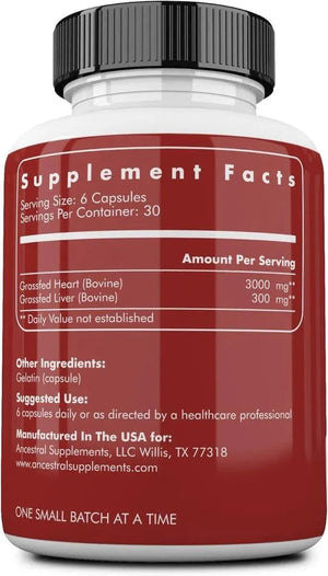 ANCESTRAL SUPPLEMENTS - Ancestral Supplements Grass Fed Beef Heart 180 Capsulas - The Red Vitamin MX - Suplementos Alimenticios - {{ shop.shopifyCountryName }}