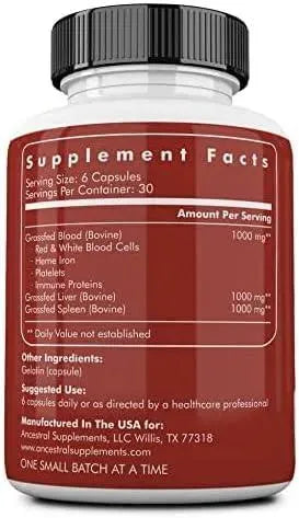 ANCESTRAL SUPPLEMENTS - Ancestral Supplements Grass Fed Blood 180 Capsulas - The Red Vitamin MX - Suplementos Alimenticios - {{ shop.shopifyCountryName }}