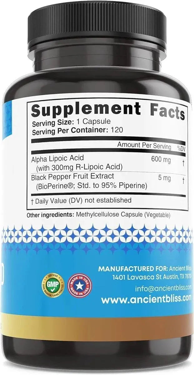 ANCIENT BLISS - Ancient Bliss Alpha Lipoic Acid 600Mg. 120 Capsulas - The Red Vitamin MX - Suplementos Alimenticios - {{ shop.shopifyCountryName }}