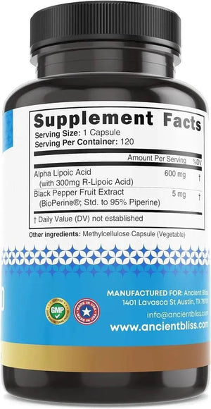 ANCIENT BLISS - Ancient Bliss Alpha Lipoic Acid 600Mg. 120 Capsulas - The Red Vitamin MX - Suplementos Alimenticios - {{ shop.shopifyCountryName }}