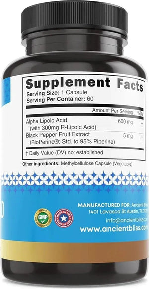 ANCIENT BLISS - Ancient Bliss Alpha Lipoic Acid 600Mg. 60 Capsulas - The Red Vitamin MX - Suplementos Alimenticios - {{ shop.shopifyCountryName }}