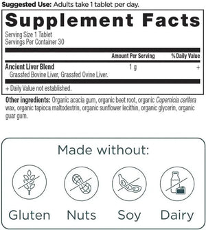 ANCIENT NUTRITION - Ancient Nutrition Once Daily Grass-Fed Liver 30 Tabletas - The Red Vitamin MX - Suplementos Alimenticios - {{ shop.shopifyCountryName }}