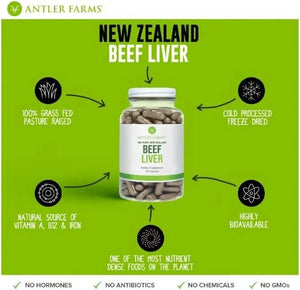 ANTLER FARMS - Antler Farms 100% Pure New Zealand Beef Liver 180 Capsulas - The Red Vitamin MX - Suplementos Alimenticios - {{ shop.shopifyCountryName }}