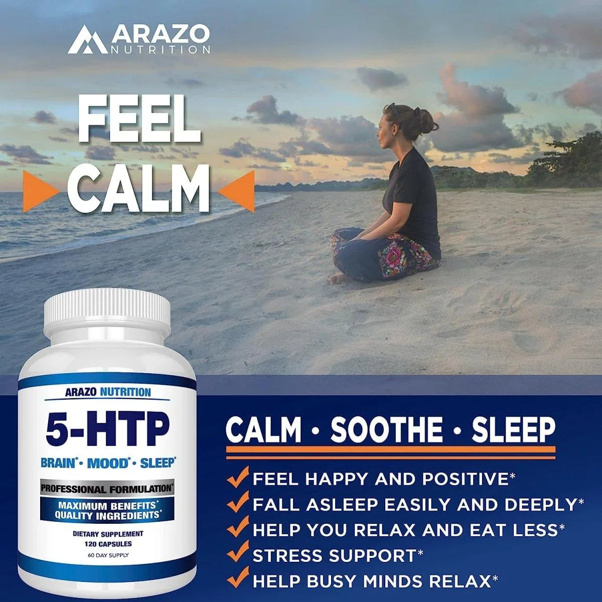 ARAZO NUTRITION - Arazo Nutrition 5-HTP 200Mg. Plus Calcium 120 Capsulas - The Red Vitamin MX - Suplementos Alimenticios - {{ shop.shopifyCountryName }}