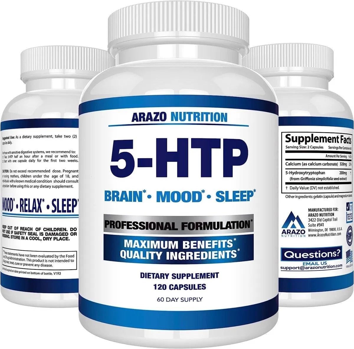 ARAZO NUTRITION - Arazo Nutrition 5-HTP 200Mg. Plus Calcium 120 Capsulas - The Red Vitamin MX - Suplementos Alimenticios - {{ shop.shopifyCountryName }}