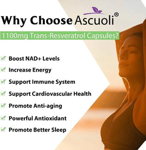 ASCUOLI - Ascuoli 99% Ultra Purity Trans-Resveratrol 1100Mg. 60 Capsulas - The Red Vitamin MX - Suplementos Alimenticios - {{ shop.shopifyCountryName }}