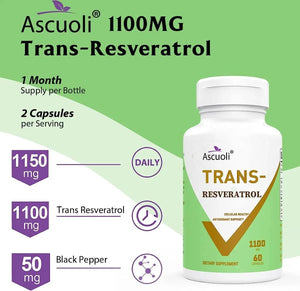 ASCUOLI - Ascuoli 99% Ultra Purity Trans-Resveratrol 1100Mg. 60 Capsulas - The Red Vitamin MX - Suplementos Alimenticios - {{ shop.shopifyCountryName }}