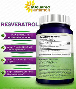 ASQUARED NUTRITION - aSquared Nutrition 100% Natural Resveratrol 1000Mg. 180 Capsulas - The Red Vitamin MX - Suplementos Alimenticios - {{ shop.shopifyCountryName }}