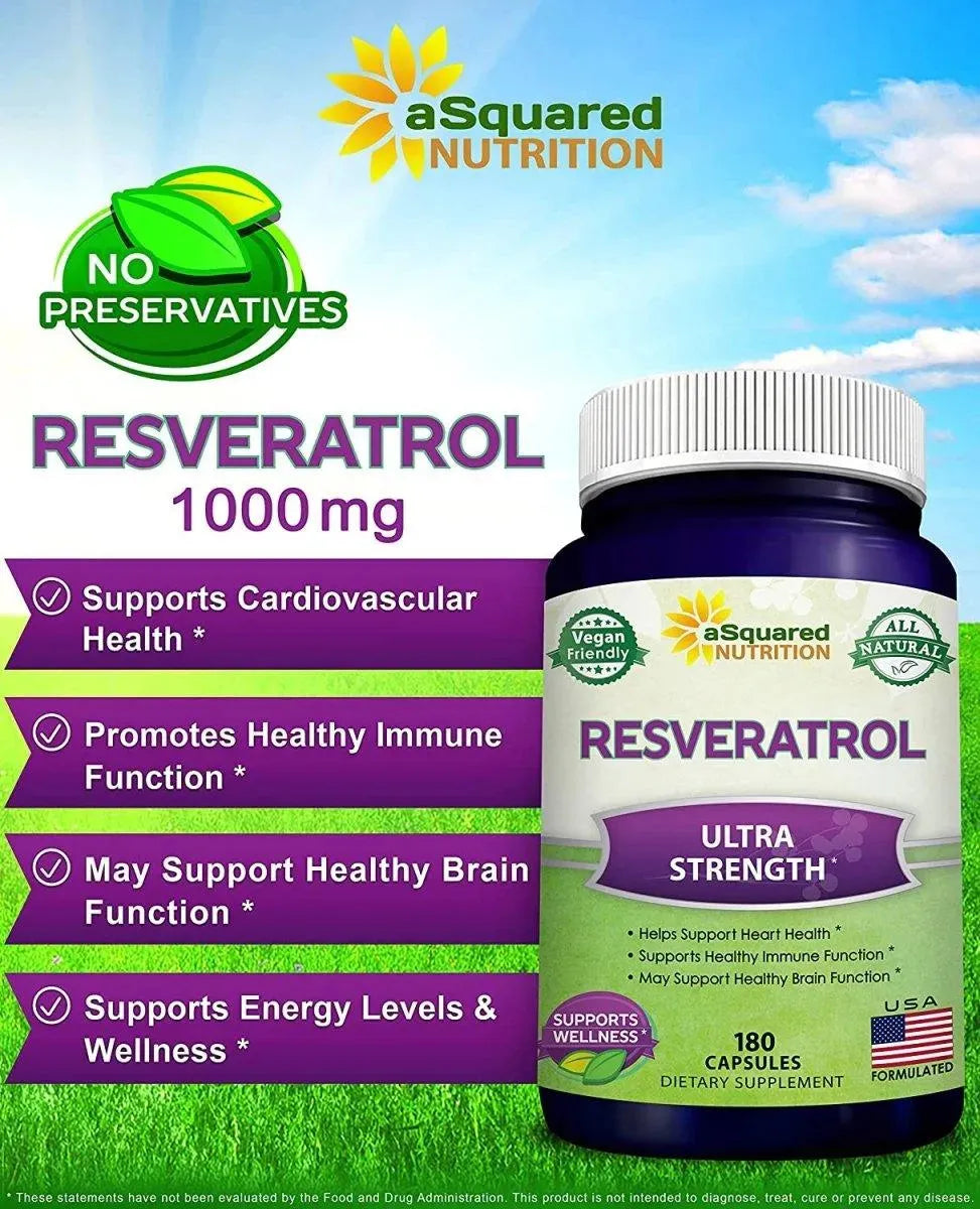 ASQUARED NUTRITION - aSquared Nutrition 100% Natural Resveratrol 1000Mg. 180 Capsulas - The Red Vitamin MX - Suplementos Alimenticios - {{ shop.shopifyCountryName }}