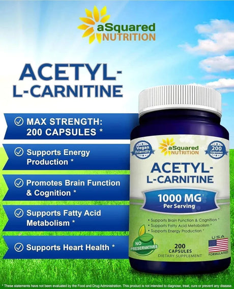 ASQUARED NUTRITION - aSquared Nutrition Acetyl L-Carnitine 1000Mg. 200 Capsulas - The Red Vitamin MX - Suplementos Alimenticios - {{ shop.shopifyCountryName }}