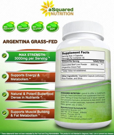 ASQUARED NUTRITION - aSquared Nutrition Grass Fed Beef Liver 180 Capsulas - The Red Vitamin MX - Suplementos Alimenticios - {{ shop.shopifyCountryName }}