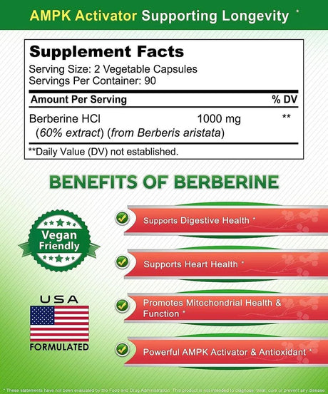 ASQUARED NUTRITION - aSquared Nutrition Pure Berberine 1000Mg. 180 Capsulas - The Red Vitamin MX - Suplementos Alimenticios - {{ shop.shopifyCountryName }}