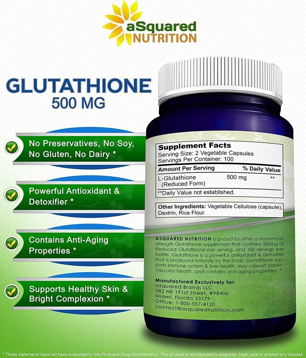 ASQUARED NUTRITION - aSquared Nutrition Reduced Glutathione 500Mg. 200 Capsulas - The Red Vitamin MX - Suplementos Alimenticios - {{ shop.shopifyCountryName }}