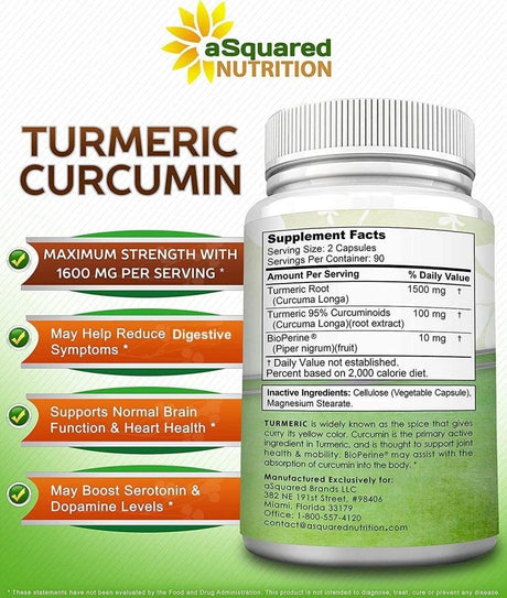 ASQUARED NUTRITION - aSquared Nutrition Turmeric Curcumin 1600Mg. 180 Capsulas - The Red Vitamin MX - Suplementos Alimenticios - {{ shop.shopifyCountryName }}