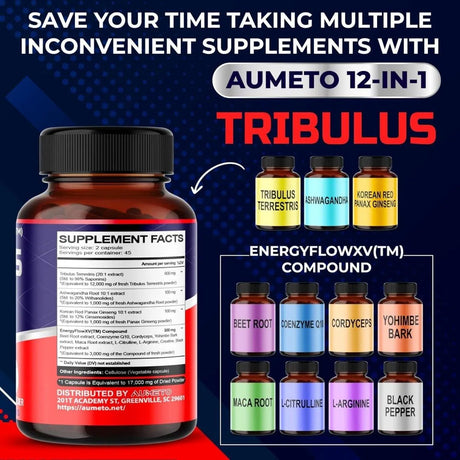 AUMETO - Aumeto Tribulus Terrestris 12-in-1 Formula 90 Capsulas - The Red Vitamin MX - Suplementos Alimenticios - {{ shop.shopifyCountryName }}