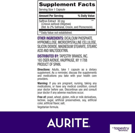 AURITE - Aurite Saffron Supplement 30Mg. 30 Capsulas - The Red Vitamin MX - Suplementos Alimenticios - {{ shop.shopifyCountryName }}