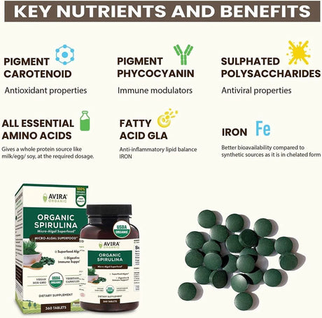 AVIRA ORGANIC - Avira Organic Spirulina 500Mg. 360 Tabletas - The Red Vitamin MX - Suplementos Alimenticios - {{ shop.shopifyCountryName }}