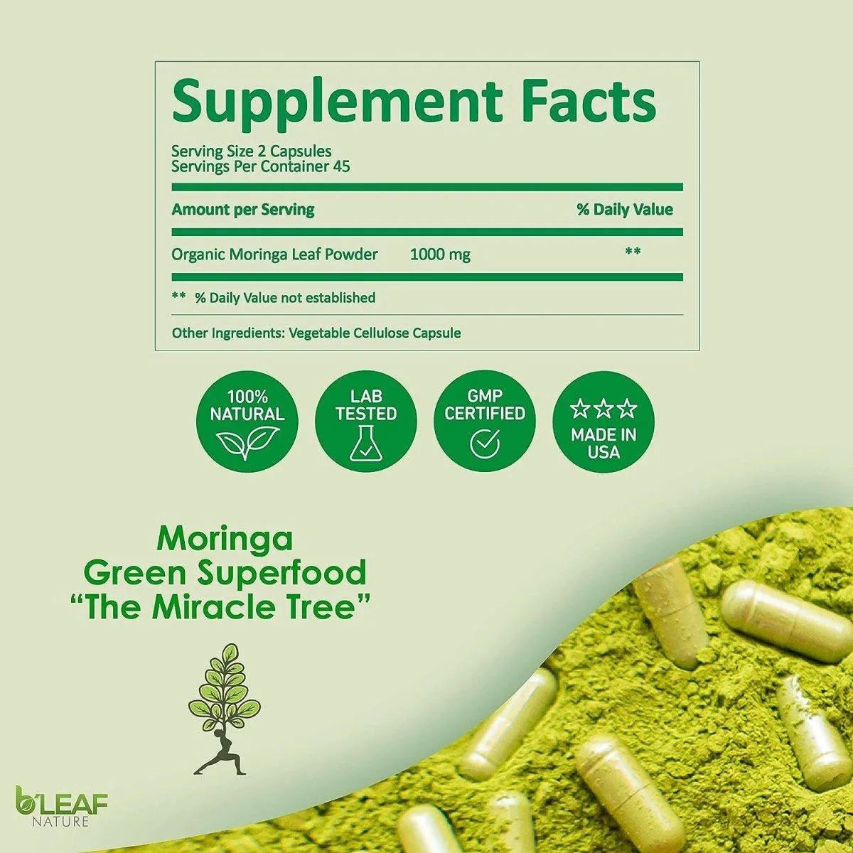 B'LEAF NATURE - B'LEAF NATURE Organic Moringa 1000Mg. 90 Capsulas - The Red Vitamin MX - Suplementos Alimenticios - {{ shop.shopifyCountryName }}